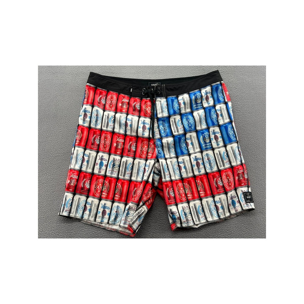 Vans Board Shorts Mens Size 36 Ameri-Can Beer Print Red White Blue Swim Beach